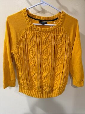 Tommy Hilfiger Mustard Yellow Cable Knit Scoop-Neck Sweater